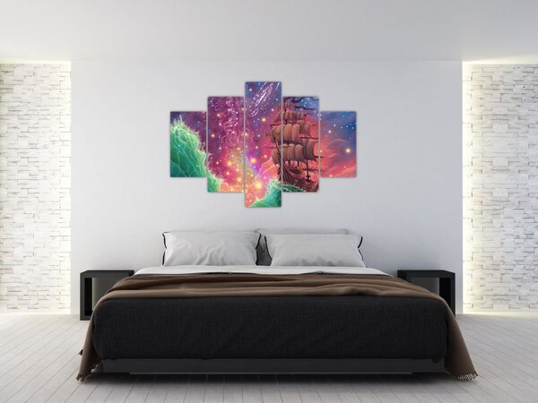Slika - Ladja z vesoljskim nebom (150x105 cm)