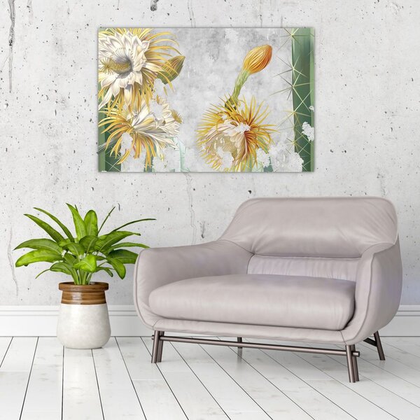 Slika - Cvetoči kaktusi, vintage (90x60 cm)