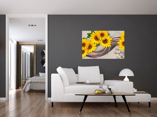 Slika - Svetleči cvetovi sončnic (90x60 cm)