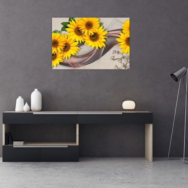 Slika - Svetleči cvetovi sončnic (90x60 cm)