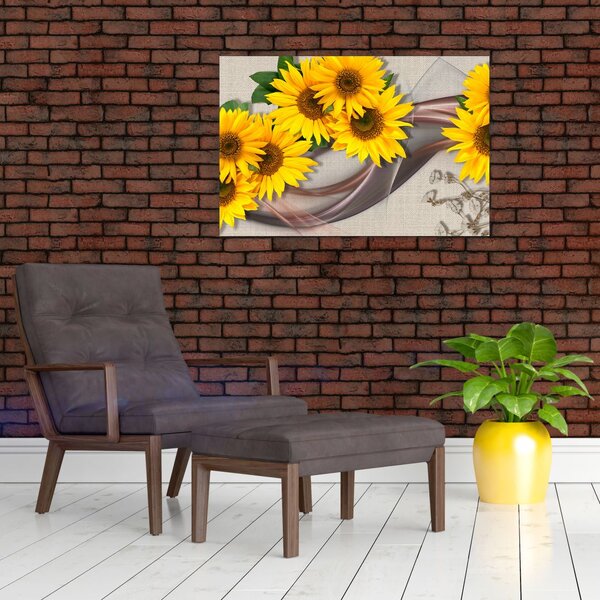 Slika - Svetleči cvetovi sončnic (90x60 cm)