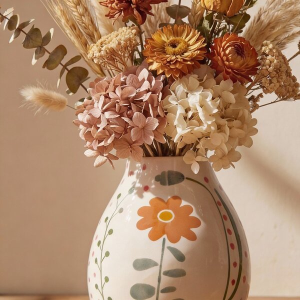 Krem ručno oslikana vaza od kamenine (visina 17 cm) Taza – Bloomingville