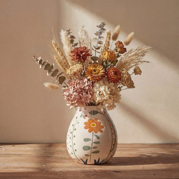 Krem ručno oslikana vaza od kamenine (visina 17 cm) Taza – Bloomingville