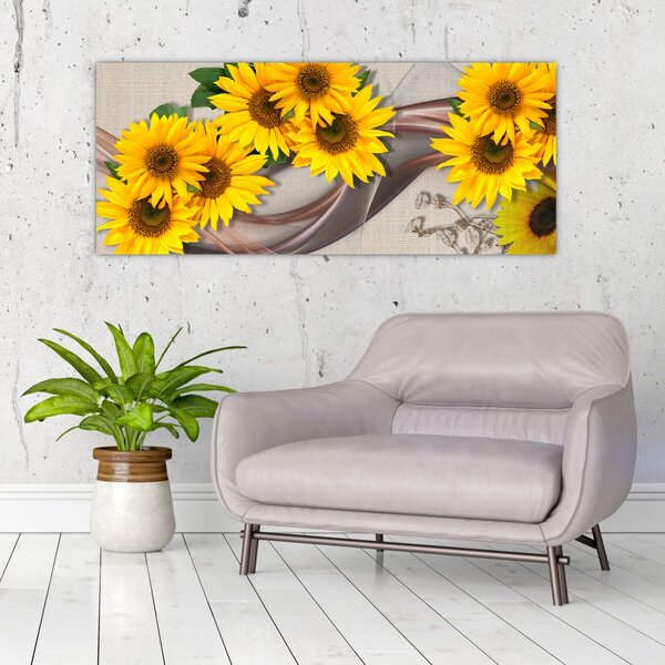 Slika - Svetleči cvetovi sončnic (120x50 cm)