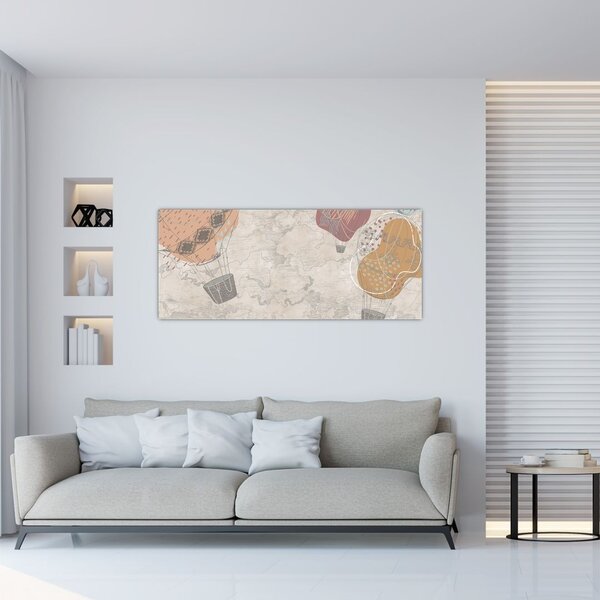 Slika - Baloni nad mestom, topli toni (120x50 cm)
