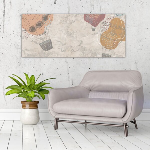 Slika - Baloni nad mestom, topli toni (120x50 cm)