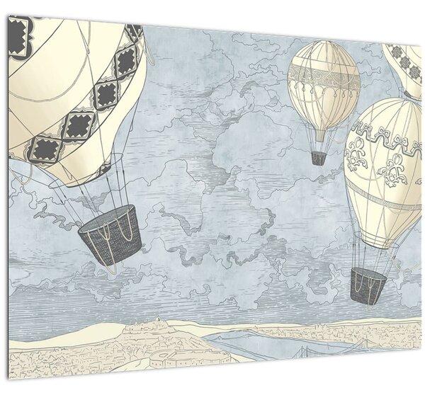 Slika - Baloni nad mestom, hladnih tonov (70x50 cm)
