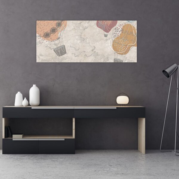 Slika - Baloni nad mestom, topli toni (120x50 cm)