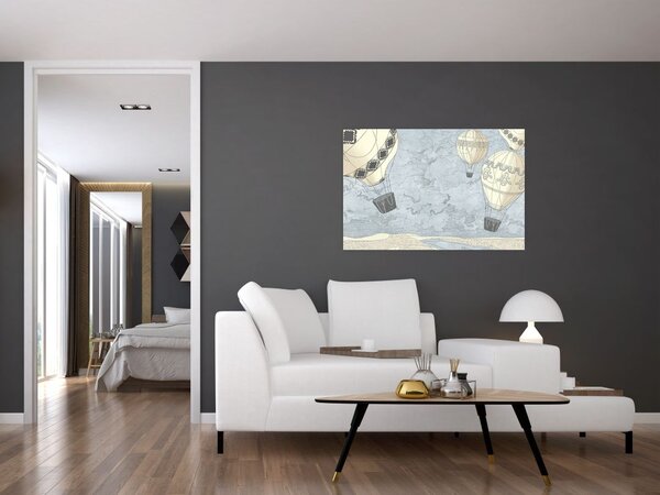 Slika - Baloni nad mestom, hladnih tonov (90x60 cm)