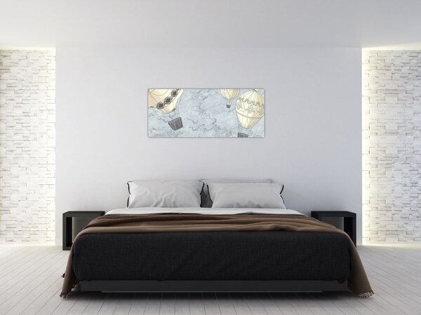 Slika - Baloni nad mestom, hladnih tonov (120x50 cm)