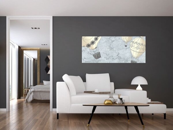 Slika - Baloni nad mestom, hladnih tonov (120x50 cm)