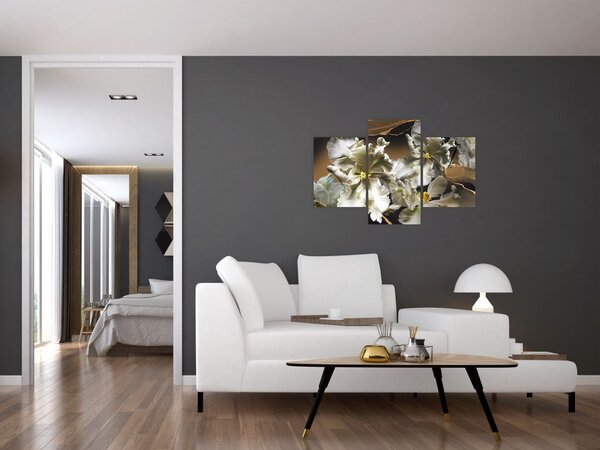 Slika - Cvetovi orhidej na marmornem ozadju (90x60 cm)