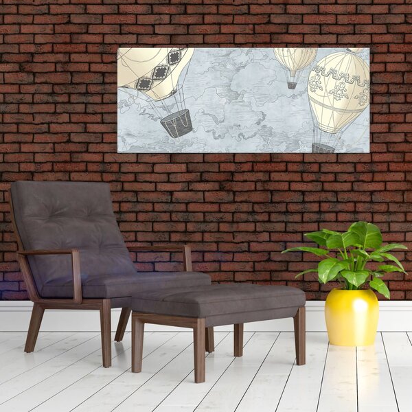 Slika - Baloni nad mestom, hladnih tonov (120x50 cm)