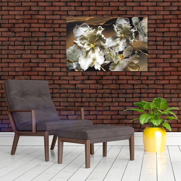 Slika - Cvetovi orhidej na marmornem ozadju (90x60 cm)