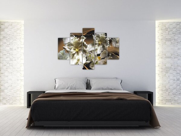 Slika - Cvetovi orhidej na marmornem ozadju (150x105 cm)