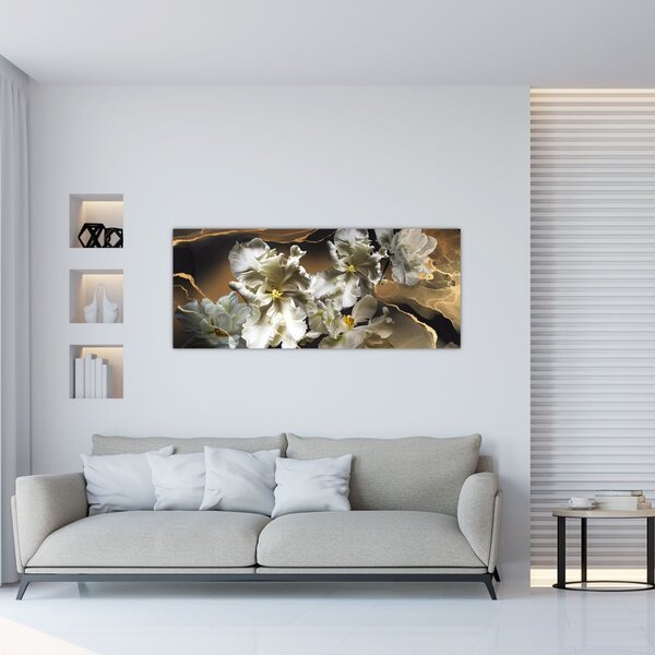 Slika - Cvetovi orhidej na marmornem ozadju (120x50 cm)