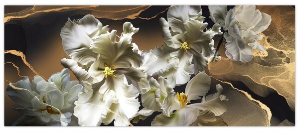 Slika - Cvetovi orhidej na marmornem ozadju (120x50 cm)