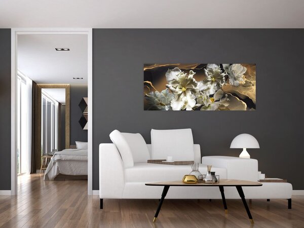 Slika - Cvetovi orhidej na marmornem ozadju (120x50 cm)