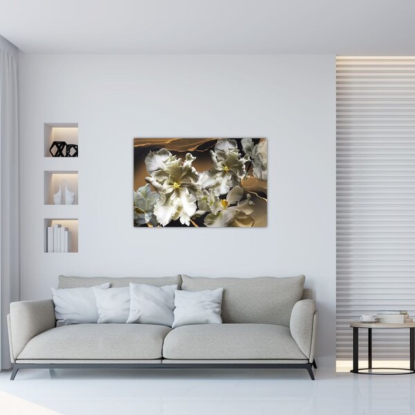 Slika - Cvetovi orhidej na marmornem ozadju (90x60 cm)
