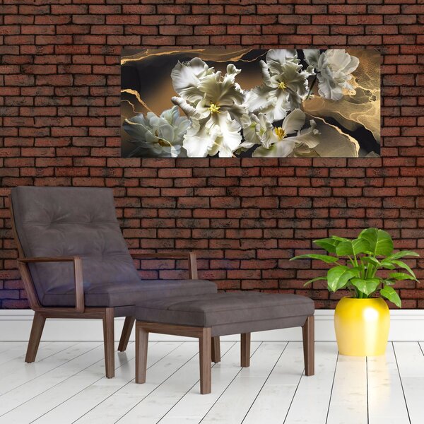 Slika - Cvetovi orhidej na marmornem ozadju (120x50 cm)