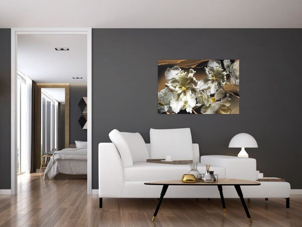 Slika - Cvetovi orhidej na marmornem ozadju (90x60 cm)