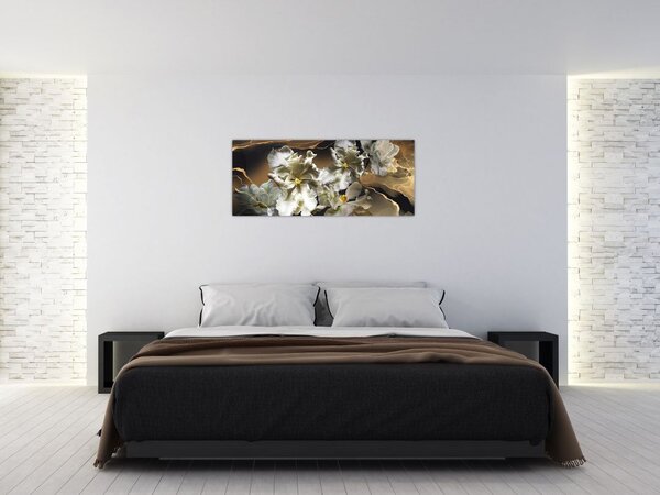 Slika - Cvetovi orhidej na marmornem ozadju (120x50 cm)