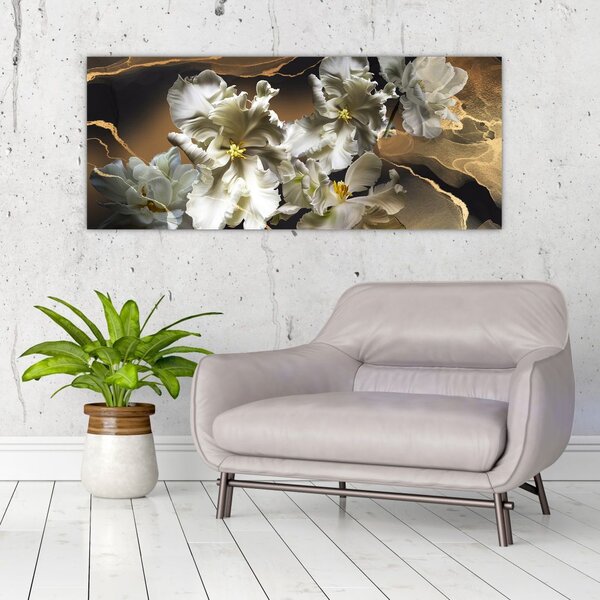 Slika - Cvetovi orhidej na marmornem ozadju (120x50 cm)