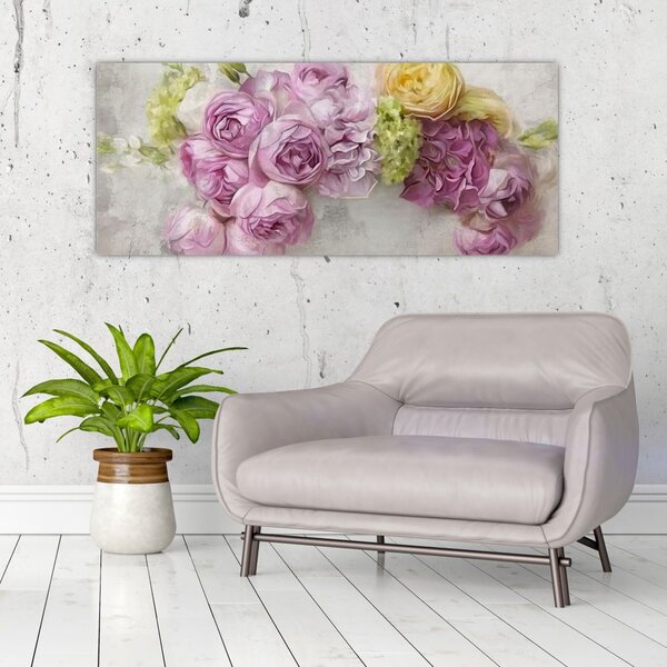 Slika - Rože na steni v pastelnih barvah (120x50 cm)
