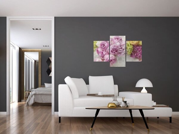 Slika - Rože na steni v pastelnih barvah (90x60 cm)