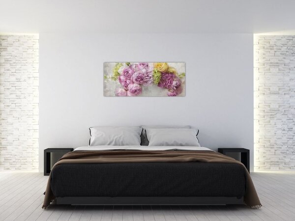 Slika - Rože na steni v pastelnih barvah (120x50 cm)