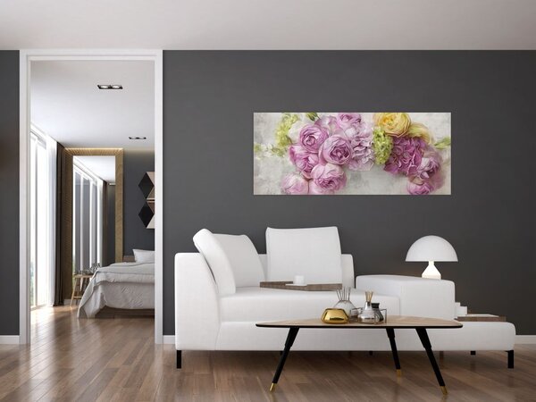 Slika - Rože na steni v pastelnih barvah (120x50 cm)