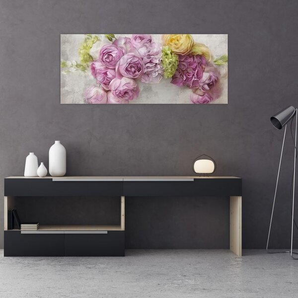 Slika - Rože na steni v pastelnih barvah (120x50 cm)