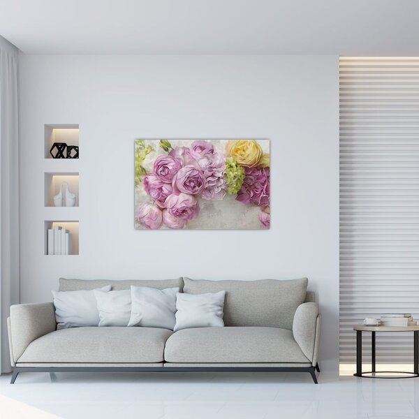 Slika - Rože na steni v pastelnih barvah (90x60 cm)