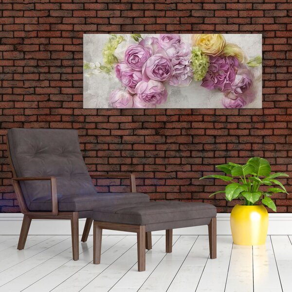 Slika - Rože na steni v pastelnih barvah (120x50 cm)