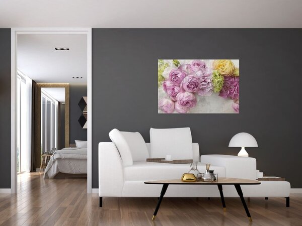 Slika - Rože na steni v pastelnih barvah (90x60 cm)