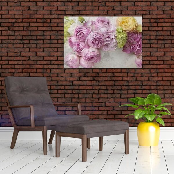 Slika - Rože na steni v pastelnih barvah (90x60 cm)