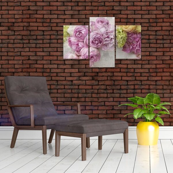 Slika - Rože na steni v pastelnih barvah (90x60 cm)
