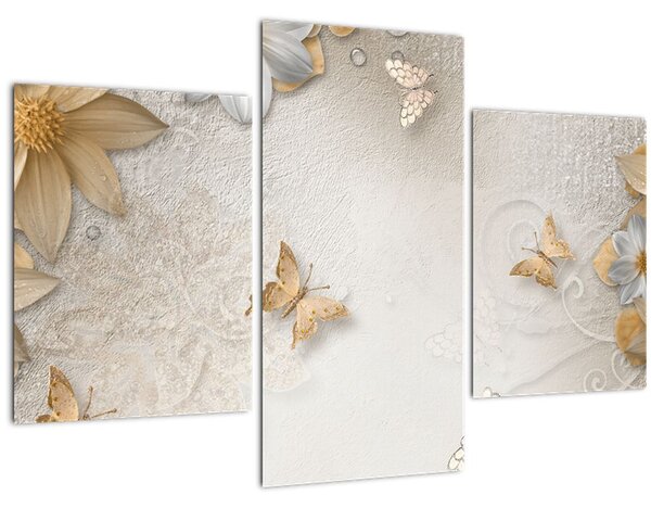 Slika - Rože z metuljčki (90x60 cm)