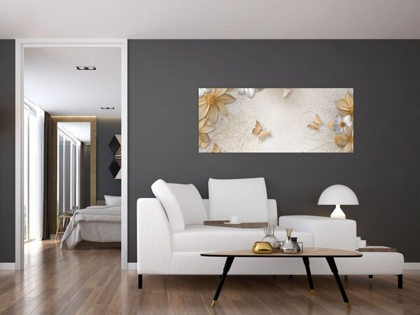 Slika - Rože z metuljčki (120x50 cm)