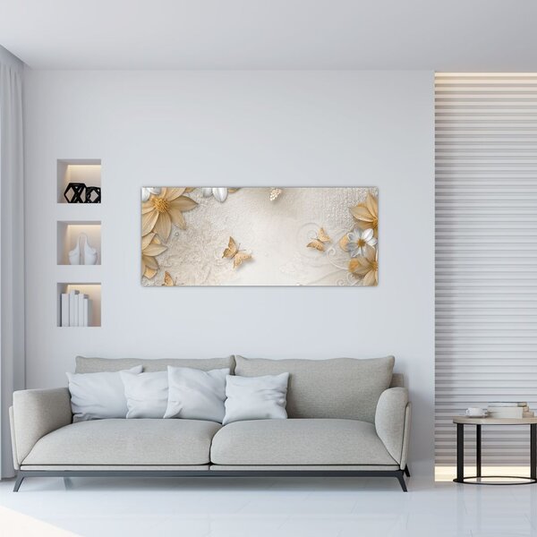 Slika - Rože z metuljčki (120x50 cm)
