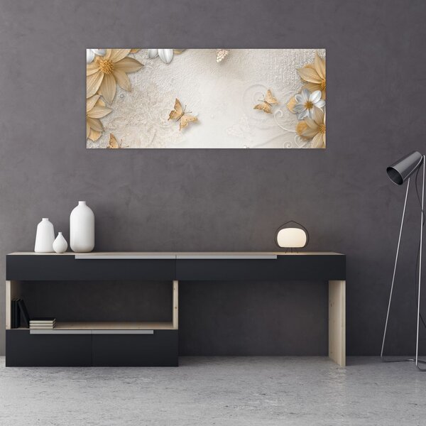 Slika - Rože z metuljčki (120x50 cm)
