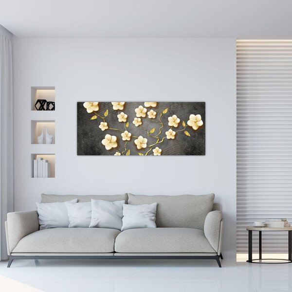 Slika - Zlati grm na črnem ozadju (120x50 cm)