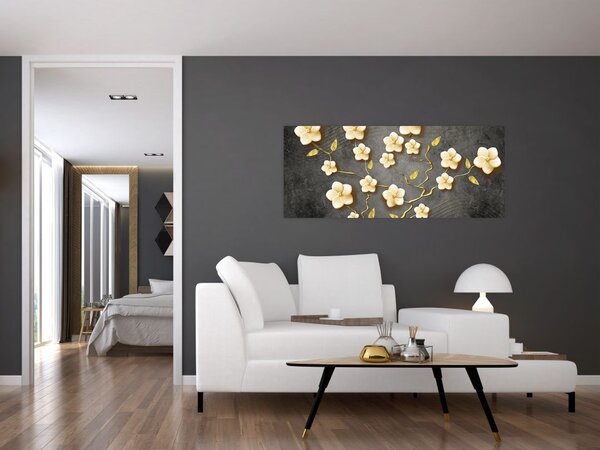 Slika - Zlati grm na črnem ozadju (120x50 cm)