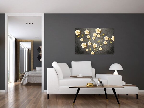 Slika - Zlati grm na črnem ozadju (90x60 cm)