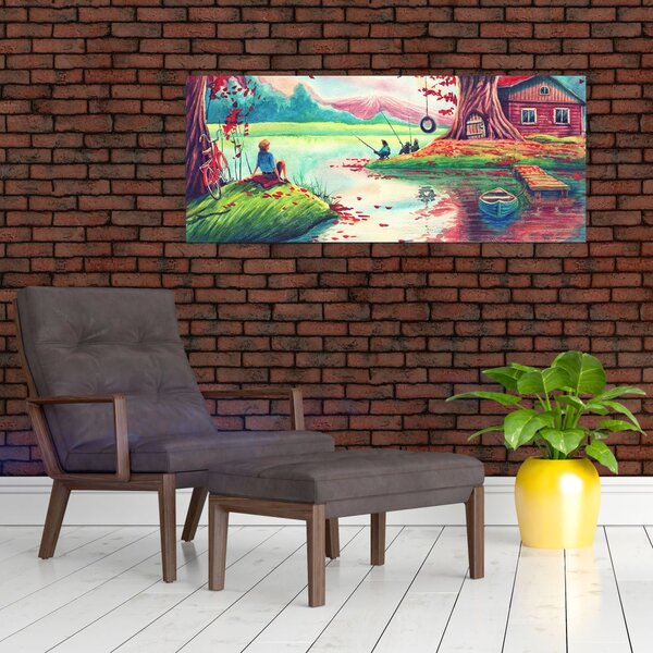 Slika - Akvarel, Zaliv v gorski vasi (120x50 cm)