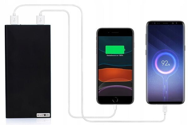 USB 2x PowerBank 20000Mah + LED svjetiljka tanka crna