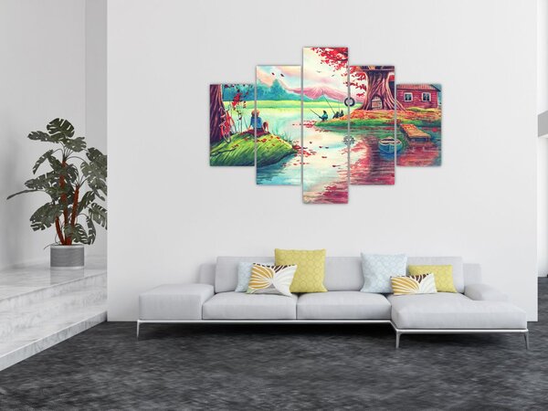 Slika - Akvarel, Zaliv v gorski vasi (150x105 cm)