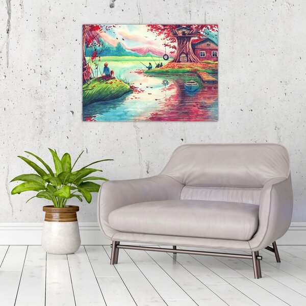 Slika - Akvarel, Zaliv v gorski vasi (70x50 cm)