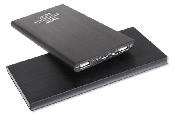 USB 2x PowerBank 20000Mah + LED svjetiljka tanka crna