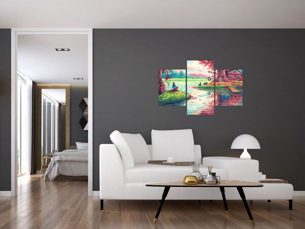 Slika - Akvarel, Zaliv v gorski vasi (90x60 cm)